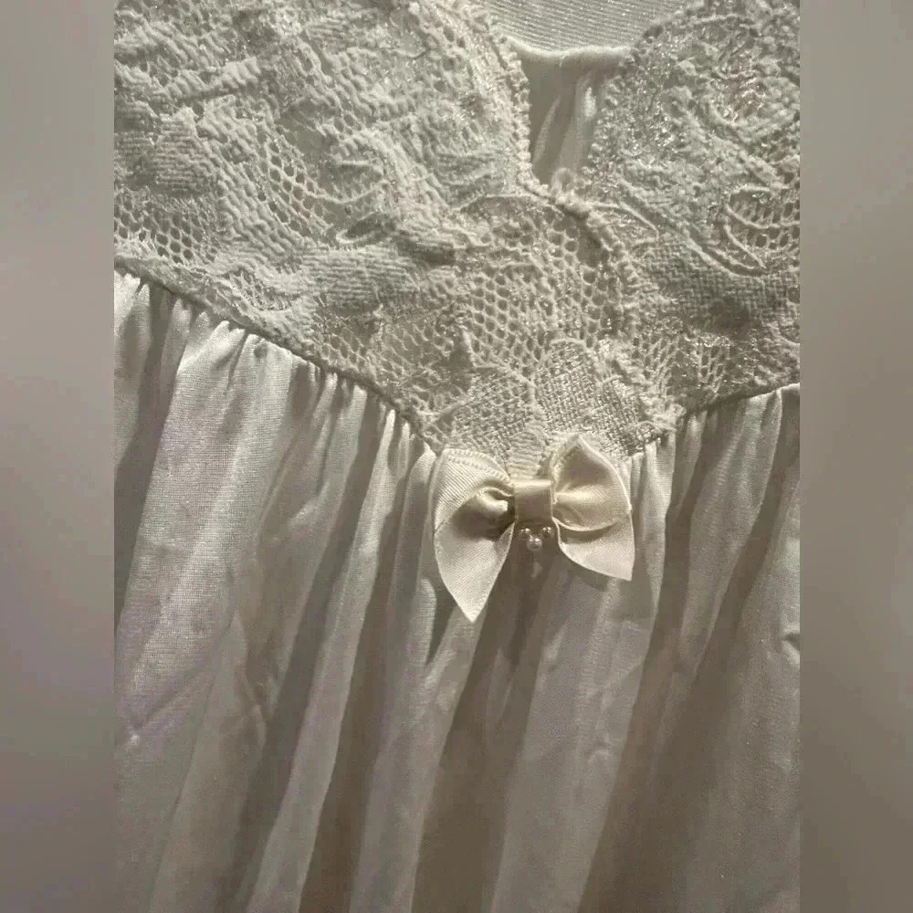 Vintage grannycore coquette ivory bow lace chemise slip dress lingerie nightie - Picture 6 of 13